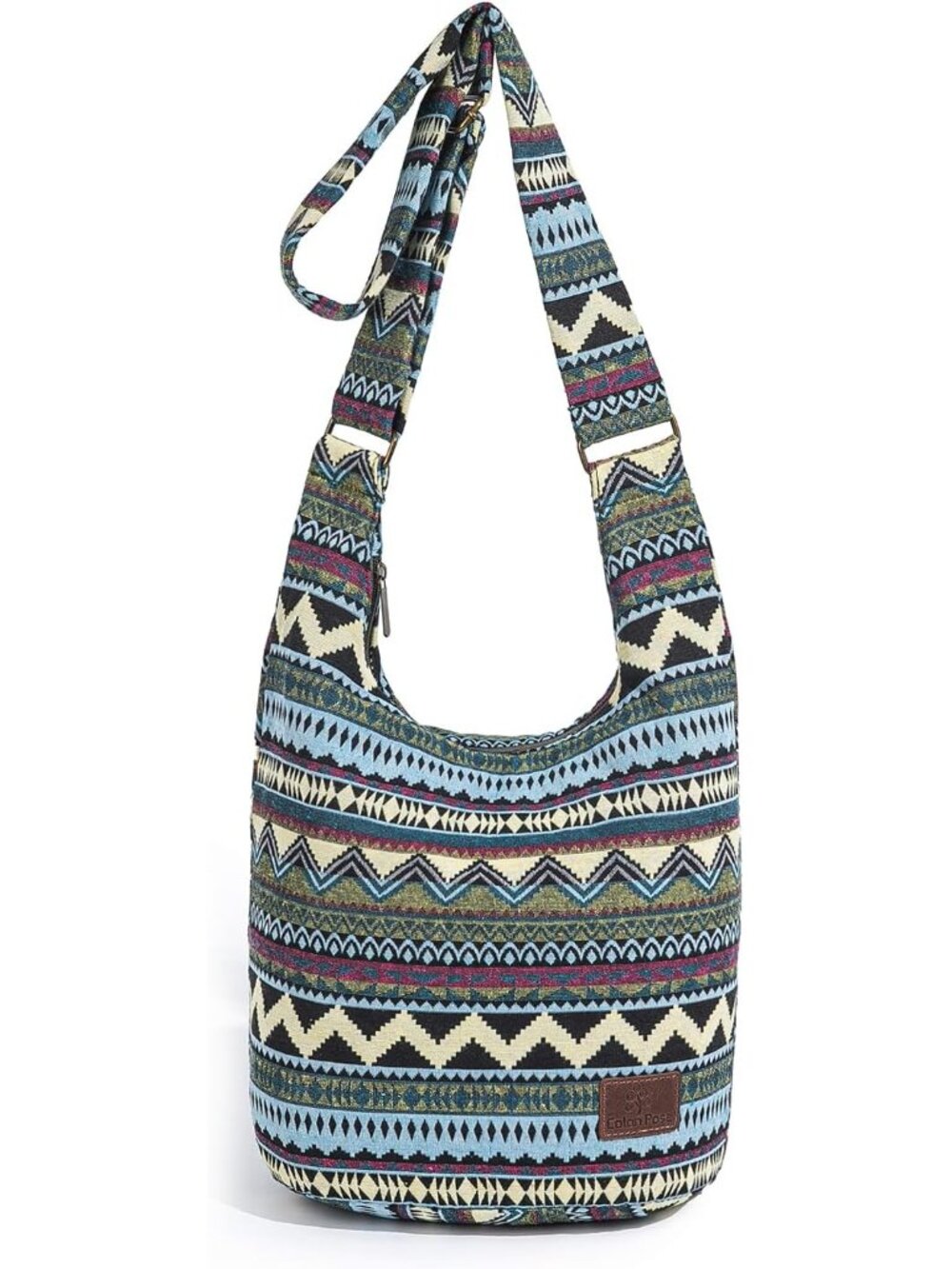 Women Hippie Crossbody Bag - Top Zip Large Capacity Canvas Sling Bag - Jacquard